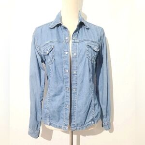 DCC Women Denim Button Front Shirt Size Small Blue Long Sleeve Western *see Pics